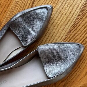 ALDO Pointed Toe Soft Leather Slip On Loafer 7 Metallic Silver Pewter Gunmetal